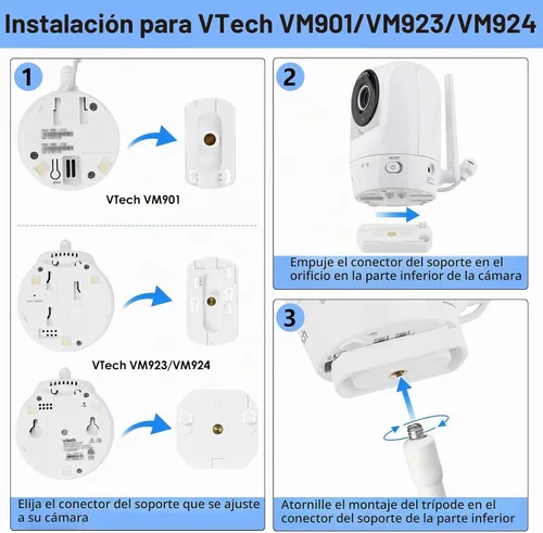 Vista 6 de Soporte de clip flexible para VTech VM901/VM928/VM923/VN924, soporte de cámara de bebé de cuello de cisne para cuna sin herramientas o daños