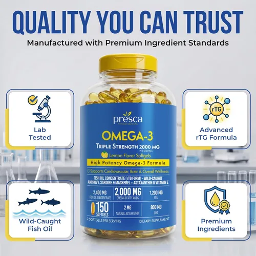Vista 4 de Triple Strength Omega 3 Aceite de Pescado 2400mg w/Astaxantina 150 Cápsulas Blandas
