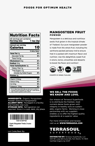Vista 2 de Terrasoul Superfoods Polvo de fruta de mangostán (orgánico), 12 onzas