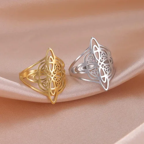 Vista 6 de Anillo de nudo mágico de bruja para mujer, de acero inoxidable, amuleto de nudo celta, amuleto de nudo celta, joyería de regalo