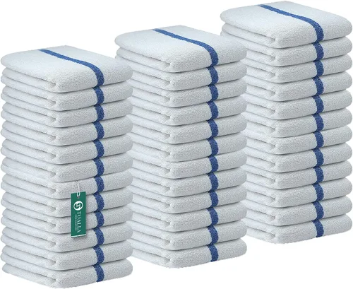 Vista 2 de Bar Mop Azul y Oro Rayado 10 lbs 16x19 Paquete de 60, 100% Algodón Cosido Doble Listo para Uso en Ruta Toallas de Cocina Absorbentes Toallas