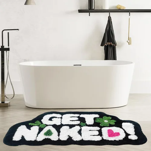 Vista 4 de Get Naked - Alfombra de baño negra – Divertida alfombra de baño antideslizante de felpa, 20 x 40 pulgadas, microfibra absorbente de secado rápido