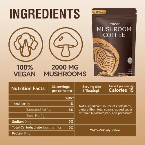 Vista 7 de Orgánico con 6 hongos adaptogénicos y aceite MCT café de hongos para una mejor energía enfoque digestión inmunidad con cola de pavo Shiitake