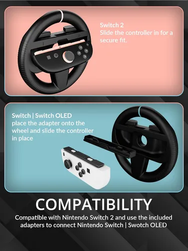 Vista 5 de Orzly Steering Wheels – Compatible with Switch 2 (2025 Console) – Twin Pack Racing Wheel Accessories for Joy-Con Controllers and MarioKart Racing
