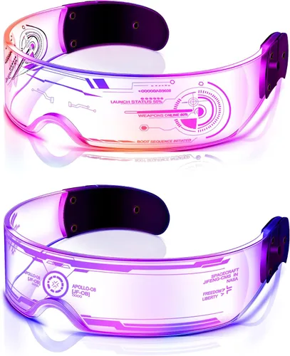 Vista 16 de TOODOO - 2 pares de gafas de visera LED de 7 colores, gafas futuristas, accesorios punk iluminados para disfraz de fiesta Rave