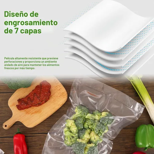 Vista 4 de Moretoes Bolsas selladoras al vacío, 3 rollos de 8 x 16 pies para guardar alimentos, rollos de bolsas de grado comercial, sin BPA, bolsa