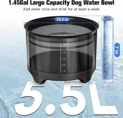 Vista 2 de UPSKY Tazón de agua para perros, de 5.5 L, gran capacidad, sin derrames, cuenco de agua para perros, a prueba de salpicaduras, con base elevada