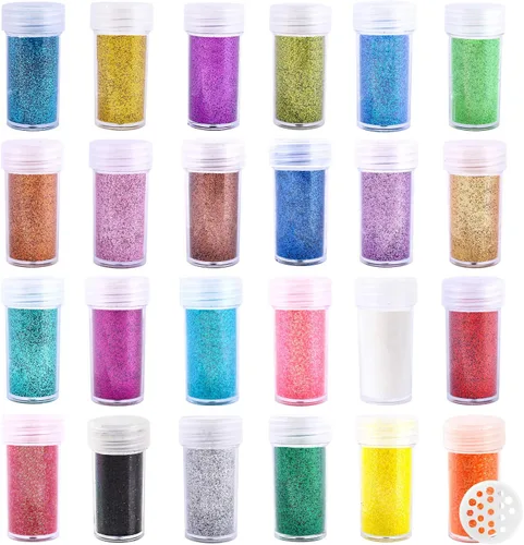 Vista 10 de Brillantina extrafina, juego de 24 colores cosméticos para arte de uñas, manualidades de resina, dispensador de polvo de brillantina suelta