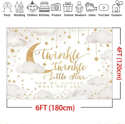 Vista 4 de Mocsicka Twinkle Twinkle Little Star - Telón de fondo beige para revelación de género para fiesta de niño o niña, decoración de nube y luna, baby