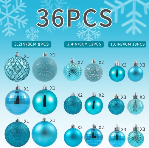 Vista 2 de LANGXUN 36 piezas de esferas de decoración de árbol de Navidad azul ácido, bolas de Navidad, decoración de Navidad 2025, adornos de Navidad