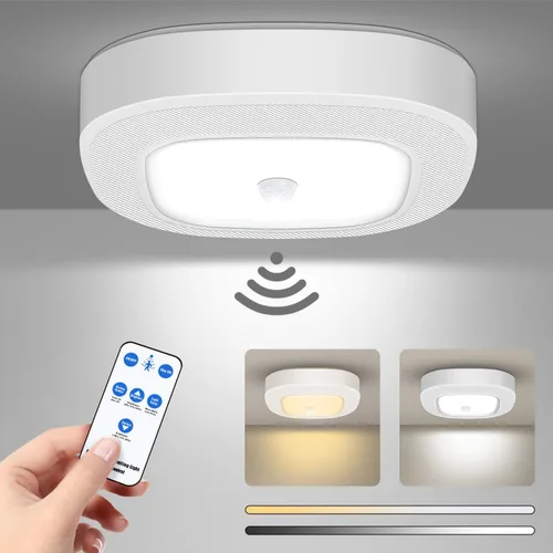 Vista 9 de WhitePoplar Luz de armario, luz de techo LED con sensor de movimiento a batería, 300LM para interiores, inalámbrica, para pasillo, garaje, escalera