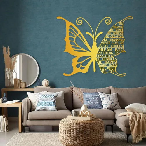 Vista 5 de Arte de pared de mariposa de metal, citas motivacionales, decoración de pared con frases positivas, arte de pared inspirador grande, metal de arte