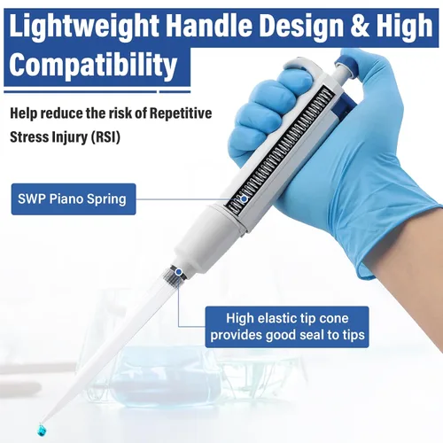 Vista 3 de Micropipeta de 10 mL, micropipetas de laboratorio de un solo canal de 1-10 mL, volumen variable ajustable para laboratorio líquido científico