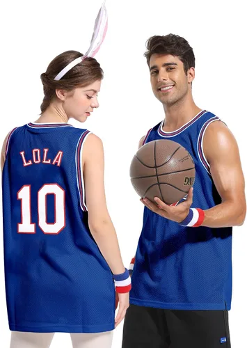 Vista 5 de Jersey de baloncesto para hombre, Lola#10 Bugs#1 camisetas de película espacial de los años 90 para HalloweenNavidad, deportes, hip hop, fiesta
