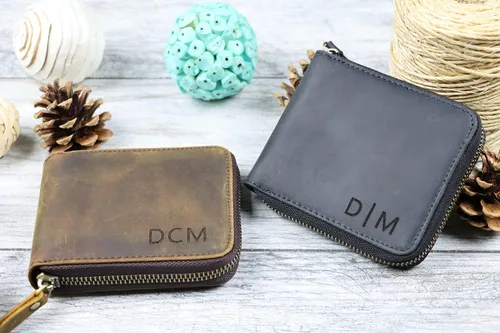 Vista 4 de Leather Zipper Wallet, Small Leather Wallet, Unisex Minimalist wallet, personalized Leather Wallet, Anniversary Gift, Credit Card Case, Coin Purse
