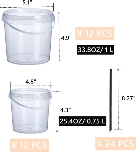 Vista 2 de Paquete de 24 cubos de helado con tapas y asas, cubo de plástico transparente para ron de 25 onzas/33 onzas, recipientes de bebidas de cóctel, cubo