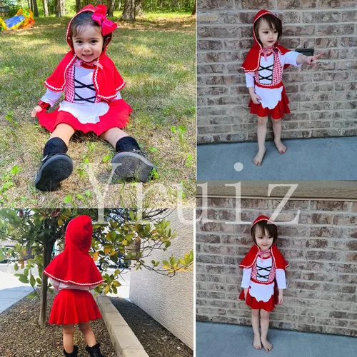 Vista 6 de Yruiz Disfraz de Caperucita Roja para bebé, 3 piezas, falda de Halloween y Navidad con capa