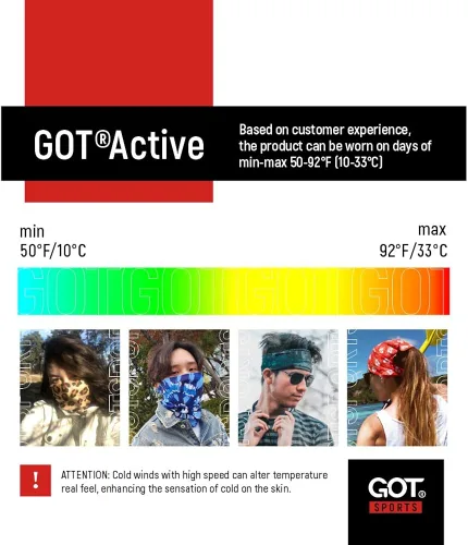 Vista 2 de GOT Bandana multifuncional deportiva- Funciona como bufanda, polaina para el cuello, diadema, bandana - microfibra transpirable que absorbe