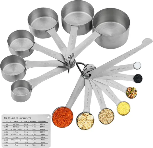 Vista 9 de Juego de tazas y cucharas medidoras, juego de tazas y cucharas medidoras de acero inoxidable 18/8, taza métrica y estadounidense 6 medida y cuchara