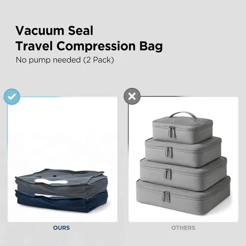 Vista 2 de Bolsas de compresión de viaje con sellado al vacío para equipaje de mano, impermeables, herméticos con ventana y válvula unidireccional integrada
