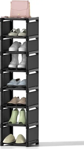 Vista 9 de Zapatero estrecho de 6 niveles, organizador vertical de zapatos de espacio pequeño, estante compacto de 9.84 pulgadas para armario y entrada
