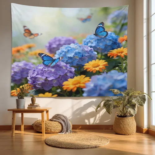 Vista 14 de Batmerry Peaceful Retreat Beautiful Landscape Polyester Tapestry, Blooming Garden Setting Lightweight Wall Hanging High-Definition Print Backdrop