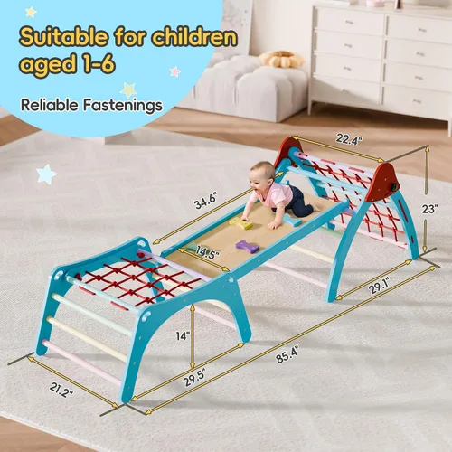 Vista 7 de Xilingol Pikler - Juego triangular de madera plegable, juego de escalada de madera para interiores, parque infantil en la selva, juego de escalada