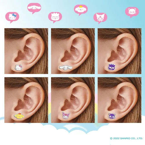 Vista 5 de Sanrio - Aretes tipo dormilona para niñas, paquete de 12 pares, licencia oficial de Hello Kitty and Friends, aretes para uso diario, Disfraz, No es