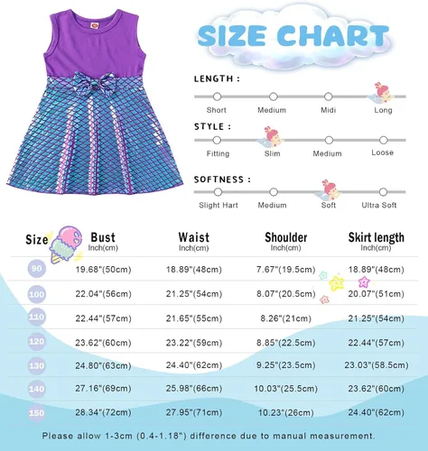 Vista 3 de Jurebecia Mermaid Costume Dress for Girls Princess Birthday Kids Halloween Theme Party Dress up with Bow Headband