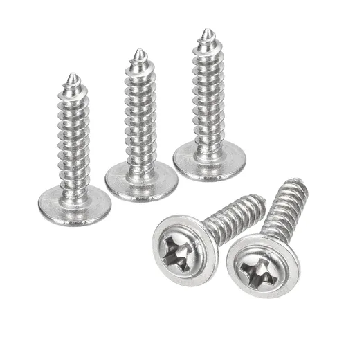 Vista 25 de uxcell ST3x6mm Phillips Pan Head Tornillo Autorroscante con Arandela, 100 piezas - Tornillo de madera de acero inoxidable 304 rosca completa (plata)