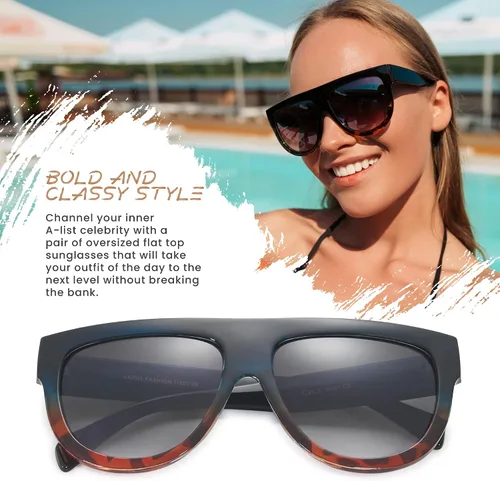 Vista 23 de Gafas de sol de gran tamaño con parte superior plana para mujer, diseño cuadrado grande, retro, gafas de sol