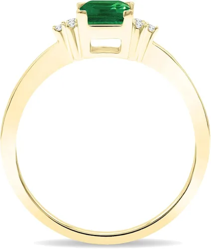 Vista 3 de Anillo cuadrado de esmeralda y diamante de media luna para mujer en oro amarillo de 10 quilates