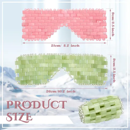 Vista 2 de Hicarer 2 piezas de Jade máscara de ojos rosa verde jade piedra máscara facial refrescante máscara para aliviar la hinchazón masaje relajar arrugas