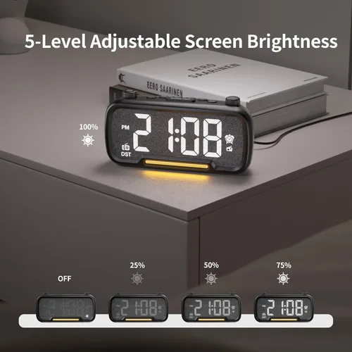 Vista 7 de OnLyee Radio despertador 5 en 1 – Radio FM, sonido de altavoz de alta fidelidad, altavoz Bluetooth, temporizador de apagado automático, luz