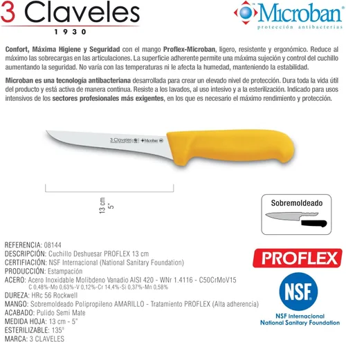 Vista 3 de 3 Claveles Cuchillo Desshuesar Proflex Amarillo 5.1 in - 5 Pulgadas FH 3C