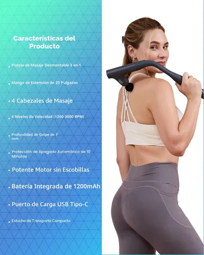 Vista 9 de Pistola de masaje desmontable 3 en 1 para tejido profundo con mango largo