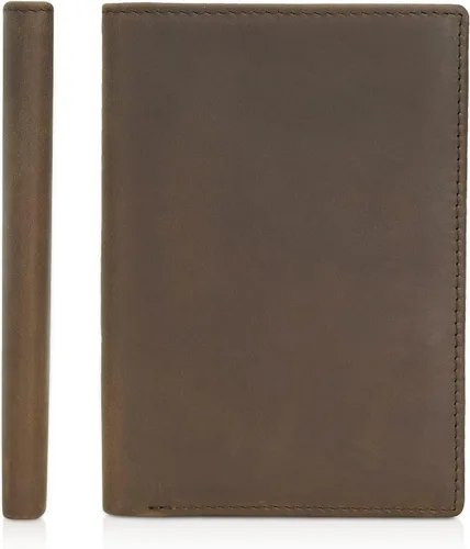 Vista 4 de Polare - Cartera plegable de cuero con bloqueo RFID para pasaporte y viaje para hombres Marrón oscuro Cartera de bloqueo RFID