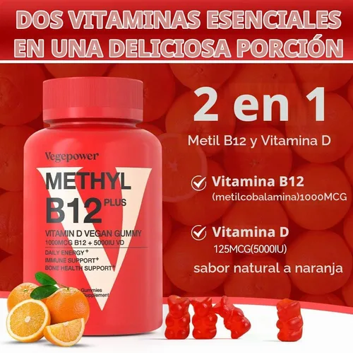 Vista 4 de Gomitas veganas con vitamina B12 D3, sabor a naranja, 90