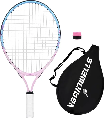 Vista 12 de Raqueta de tenis para niños de 17"-23" para edades de 2-9 años, ligera y duradera, incluye 1 raqueta de tenis para niños pequeños y 1 cintas
