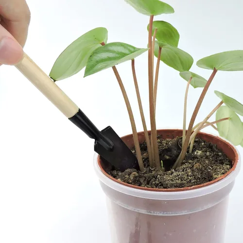 Vista 4 de Andiker Mini herramientas de jardinería, juego de 3 herramientas de mano de jardín portátiles, rastrillo de jardinería en miniatura paleta y pala