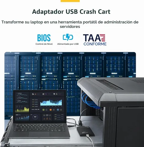 Vista 2 de StarTech Adaptador Portátil de Carrito de Choque para Laptop para Gestión de Servidores, Consola KVM USB/VGA, Windows/Linux/MacOS - TAA