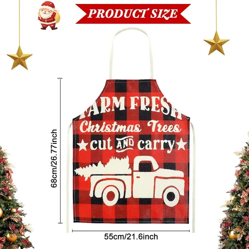 Vista 2 de Zhanmai 7 delantales de Navidad para mujeres y hombres, delantales de Navidad a cuadros rojos y negros, delantales de Navidad ajustables