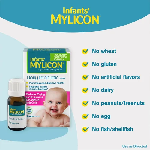 Vista 2 de Gotas probióticas diarias de Mylicon para bebés, para cólicos e intranquilidad, 8mL, 21 dosis diarias