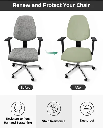 Vista 2 de Funda para silla de oficina verde salvia, fundas elásticas para silla de computadora, color verde, modernas, universales, lavables, extraíbles