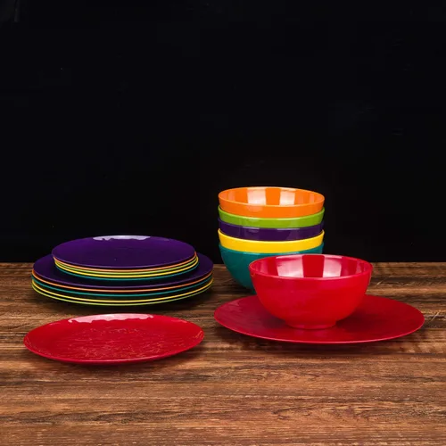 Vista 7 de Juego de 6 platos redondos de melamina 100% melamina de 10 pulgadas, platos de ensalada de melamina para fiestas en casa, resistentes a la rotura