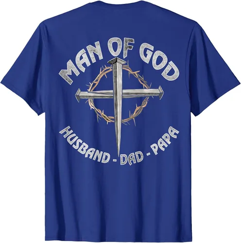 Vista 11 de Man of God Husband Dad Papa Christian Fathers Day (On Back) T-Shirt Asphalt Grey