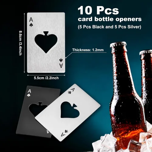 Vista 2 de uxcell Abrebotellas Ace of Spades, 10 unidades, de acero inoxidable, tamaño de tarjeta de crédito, abrebotellas de cerveza para bodas, fiestas