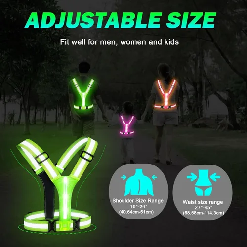 Vista 5 de Simket Chaleco Reflectante LED para Correr, Equipo Reflectante para Correr de Alta Visibilidad, Chaleco Reflectante Ajustable Recargable