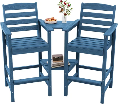 Vista 14 de SERWALL Juego de 2 sillas Adirondack altas Adirondack de gran tamaño, taburetes de bar con altura de barra para exteriores, juego de sillas