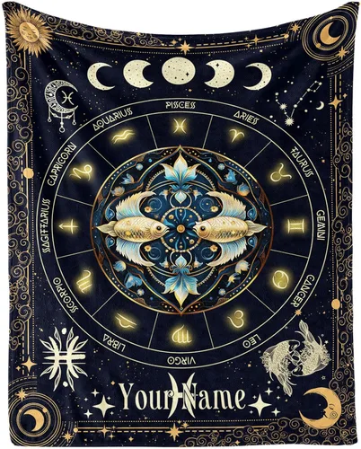 Vista 27 de Manta del Zodiaco Acuario para Niños y Niñas, Diseño Temático de Astrología Secreta Impreso, Mantas de Tiro para Niños, Regazo, Silla, Manta Suave